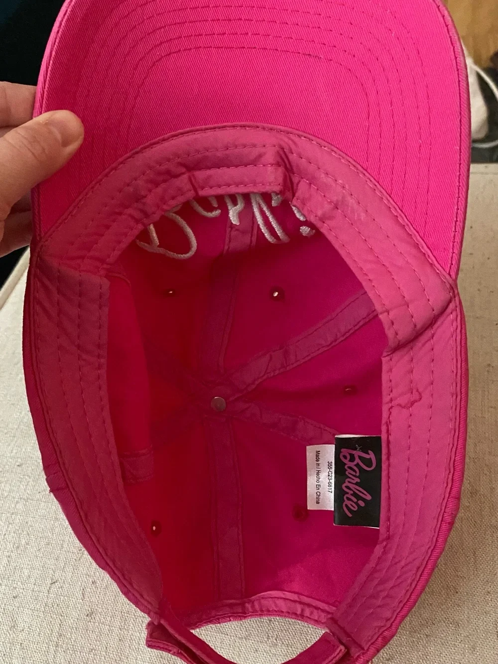 Barbie Bright Pink Baseball Cap with White Script Logo Pre-Owned